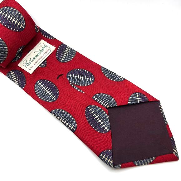 The Common Market Men's Tie -56"Red/Blue Geometric Design-Silk Tie-Hand Sewn USA - Picture 5 of 5